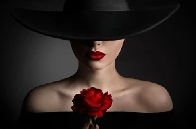 Woman with hat and rose